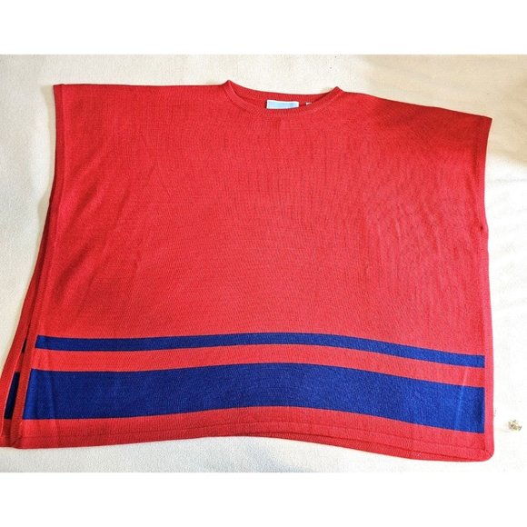 Draper James Red Blue Cotton Spirit Sweater Cape Poncho One Size NWT - Picture 2 of 8